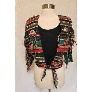 Womens 90s Vintage Southwestern Shirt Fringe Sleeveless Tie Waist Size Large